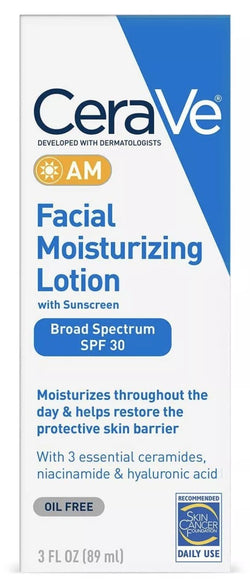 Hidratante facial CeraVe crema de día con acido hialuronico FPS 30 - Eva Store