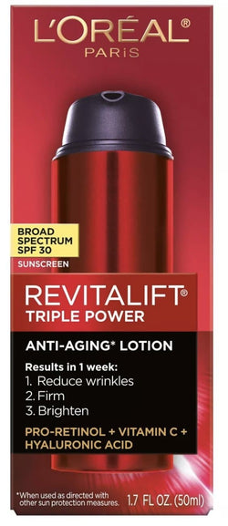 Protector Solar Anti Edad de Triple Acción Loreal Revitalif con SPF 30 - Eva Store
